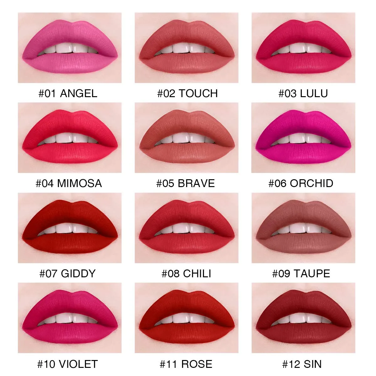 12Pcs Travel Suit Waterproof Long Lasting Matte Lip Gloss Sample Size Liquid Lipstick Black