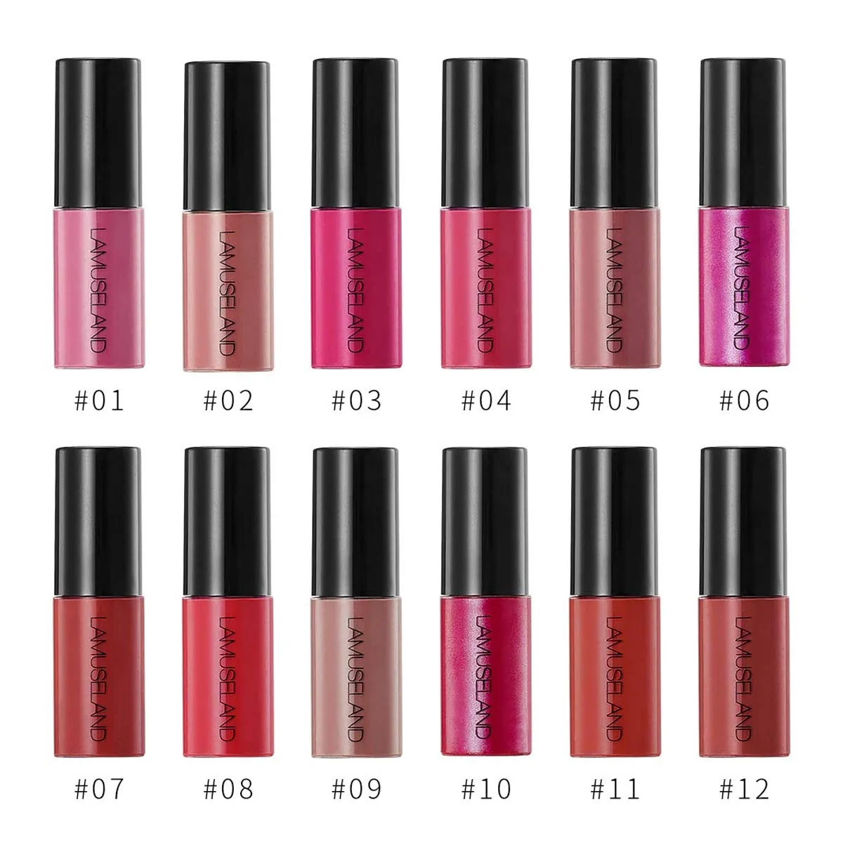 12Pcs Travel Suit Waterproof Long Lasting Matte Lip Gloss Sample Size Liquid Lipstick Black