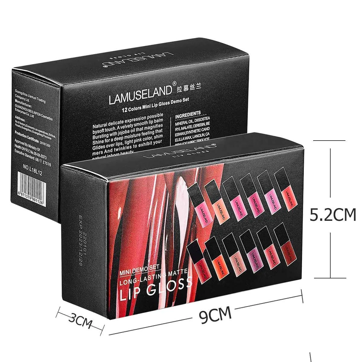 12Pcs Travel Suit Waterproof Long Lasting Matte Lip Gloss Sample Size Liquid Lipstick Black