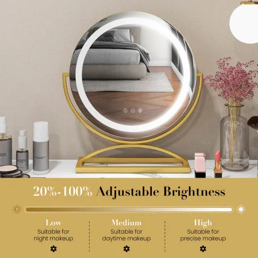 16 Inch Round Makeup Vanity Mirror with 3 Color Dimmable LED Lighting-Golden