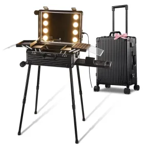 17x10x23in Rolling Makeup Train Case with Lights & Stand