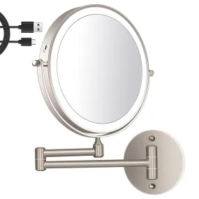 8 Inch Wall Mounted Makeup Mirror Adjustable LED Light Touch Screen 1X/10X Magnifying Two Sided 360° Swivel Extendable Vanity Mirror for Bathroom Chrome Finished Powered by Batteries