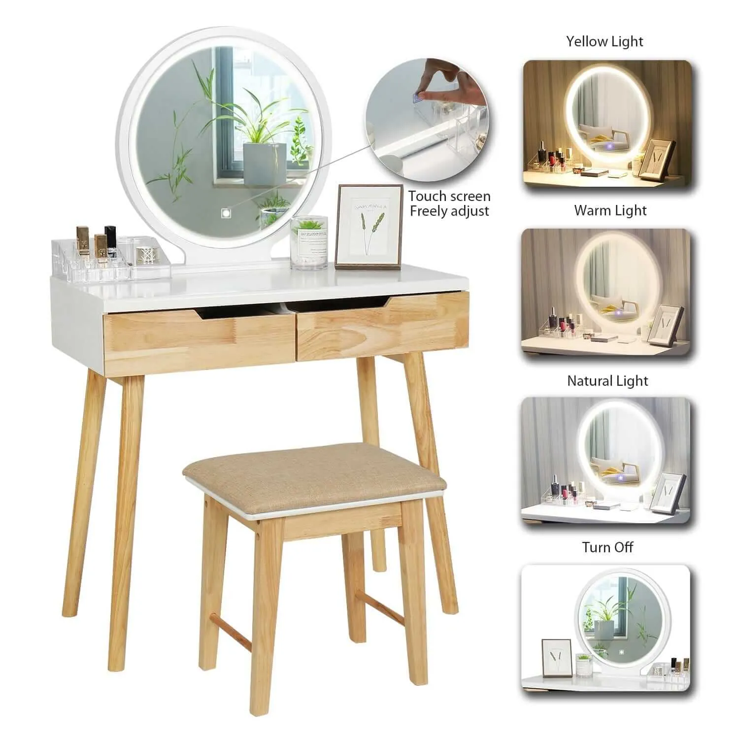 Adjustable LED Touch Screen Vanity Table HW1083