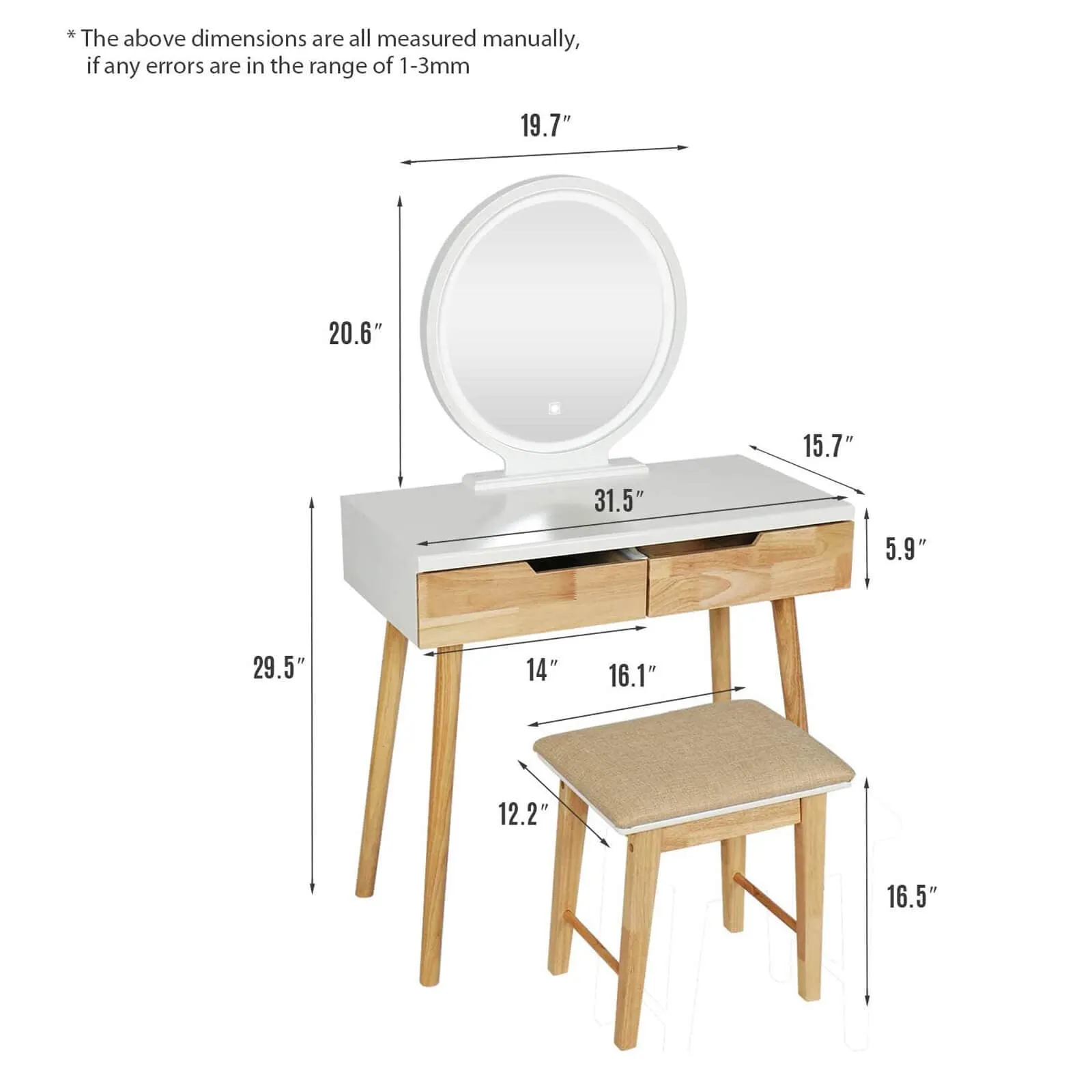 Adjustable LED Touch Screen Vanity Table HW1083