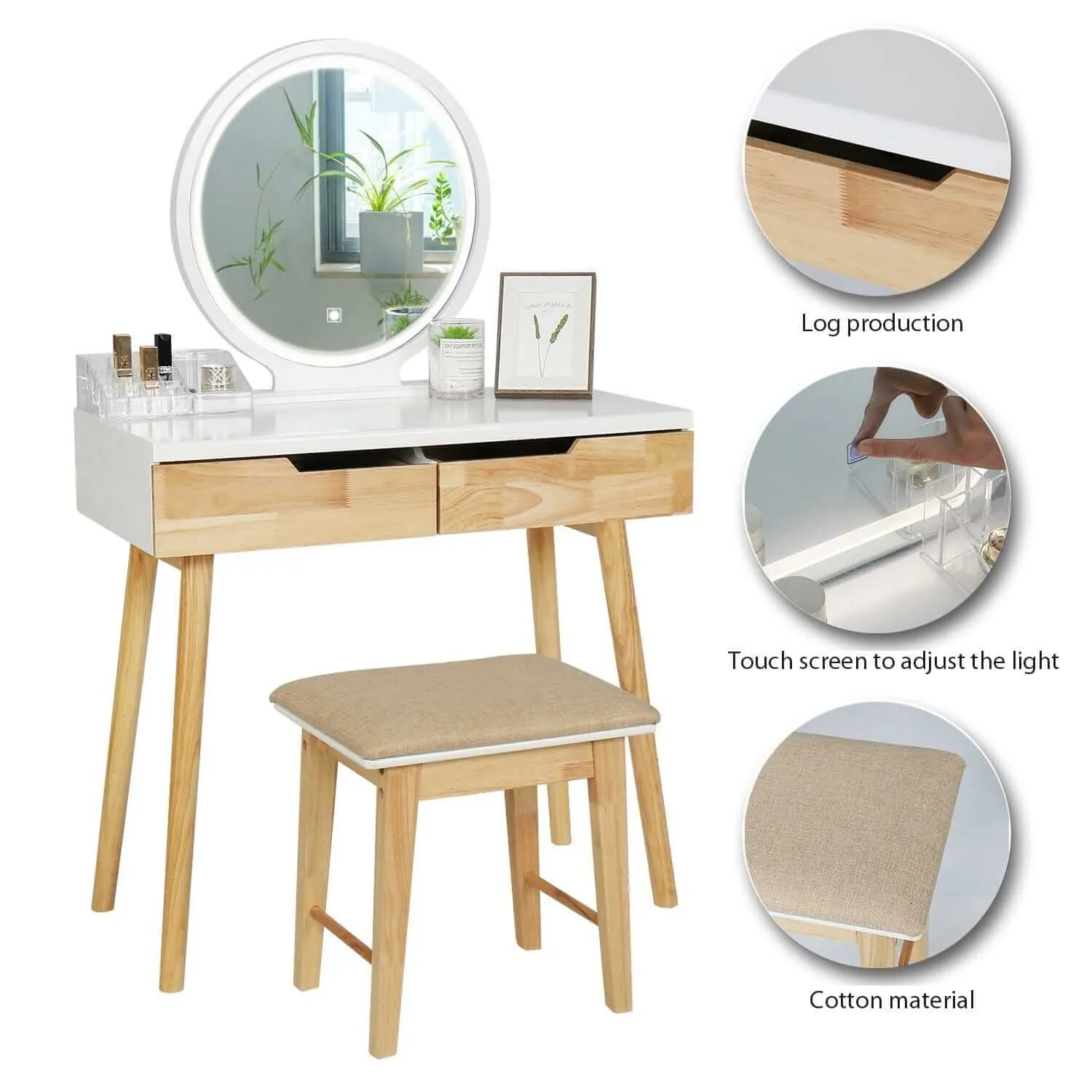 Adjustable LED Touch Screen Vanity Table HW1083