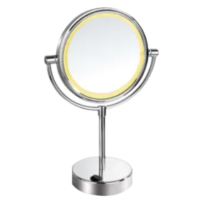 Afina 7" Polished Chrome 5X Magnification Round Battery Operated Double Sided Lighted Table Makeup Mirror