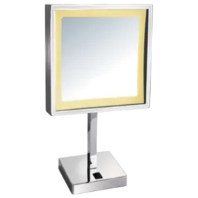 Afina 8" x 8" Polished Chrome 5X Magnification Square Lighted Table Makeup Mirror