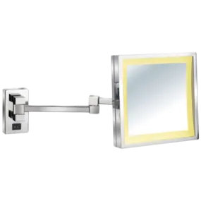 Afina 8" x 8" Polished Chrome 5X Magnification Square Lighted Wall Mount Makeup Mirror
