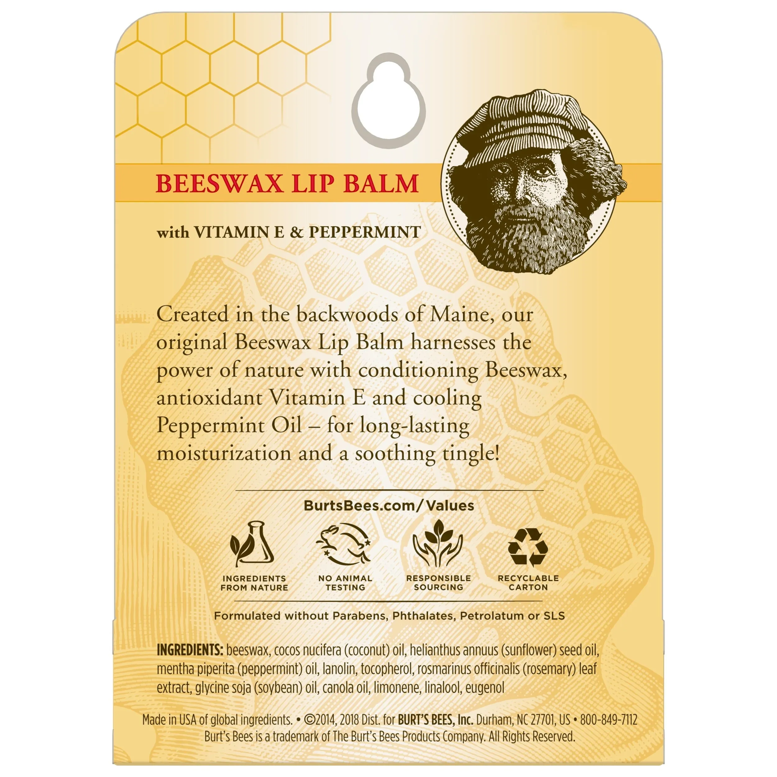 Burt's Bees 100% Natural  Moisturizing Lip Balm, with Beeswax, Vitamin E & Peppermint Oil, 1 Tube