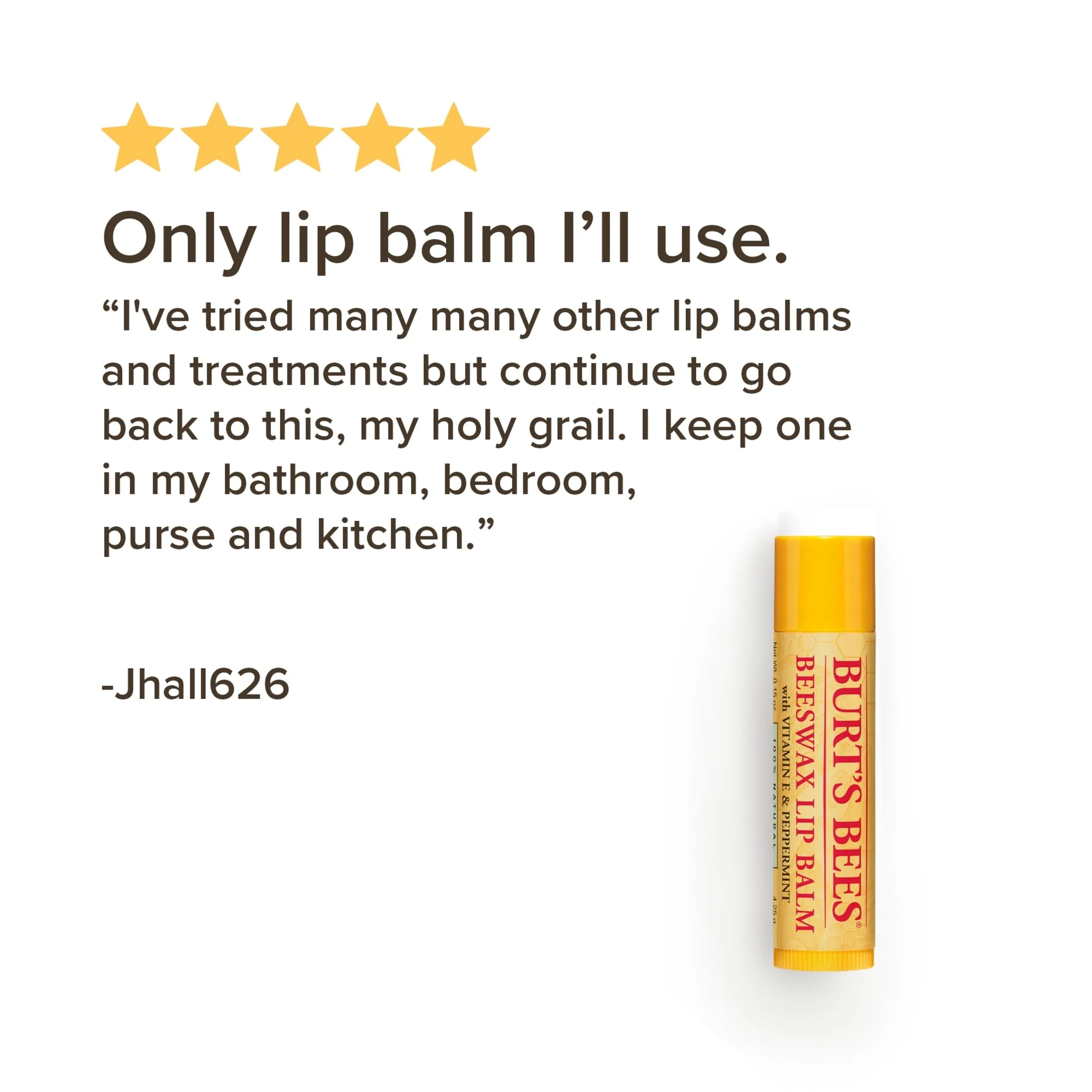 Burt's Bees 100% Natural  Moisturizing Lip Balm, with Beeswax, Vitamin E & Peppermint Oil, 1 Tube