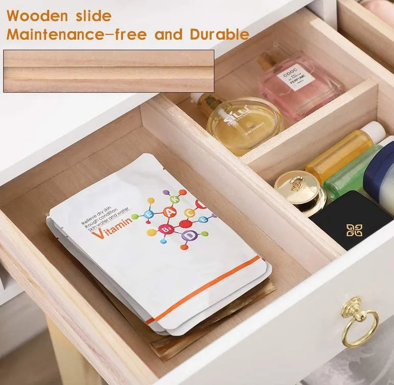 Dressing Table with Mirror LED Light Adjustanble Brightness Makeup Table Stool Set