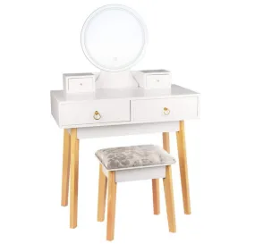 Dressing Table with Mirror LED Light Adjustanble Brightness Makeup Table Stool Set