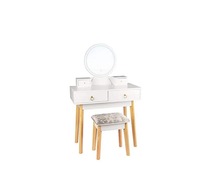 Dressing Table with Mirror LED Light Adjustanble Brightness Makeup Table Stool Set