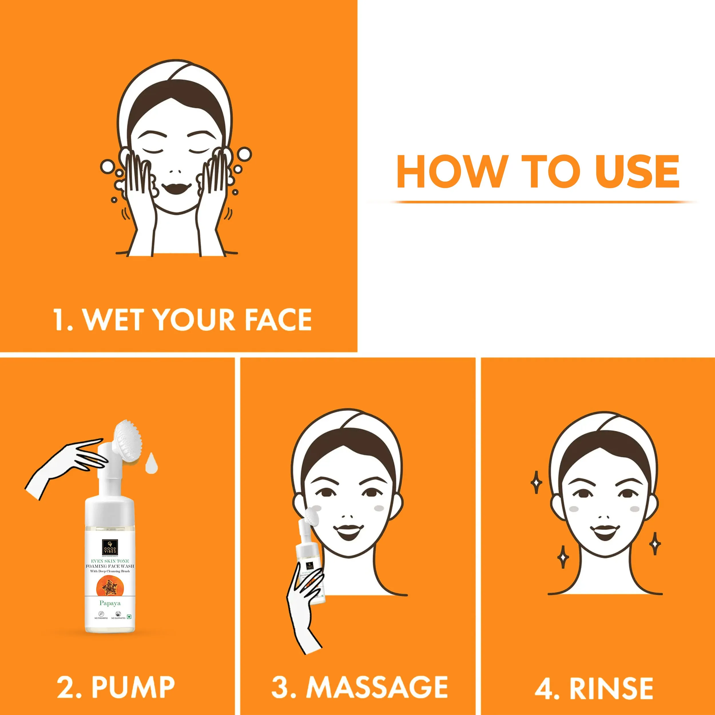 Good Vibes Even Skin Tone Papaya Foaming Face Wash |Brightening, Even Tone (150ml)