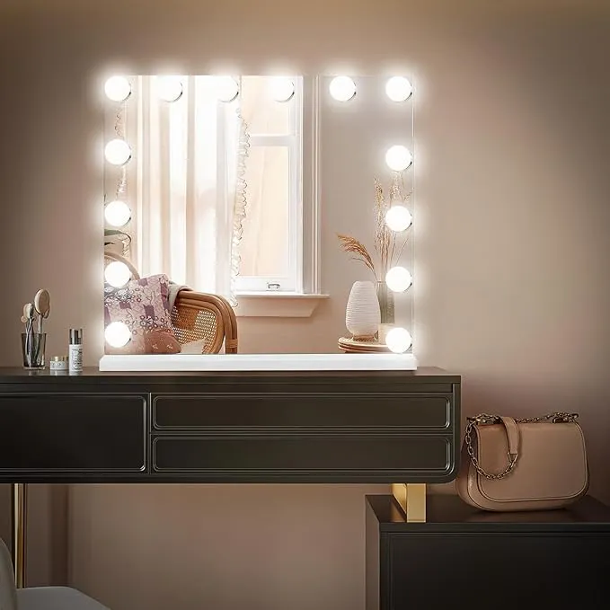 Hollywood LED Lighted Vanity| Makeup Mirror | Large Light Up Makeup Mirror with 14 Dimmable LED Bulbs 3 Lighting Modes | Touch Screen Control Tabletop | USB charging point | Wall Mounted Mirror for Dressing Table