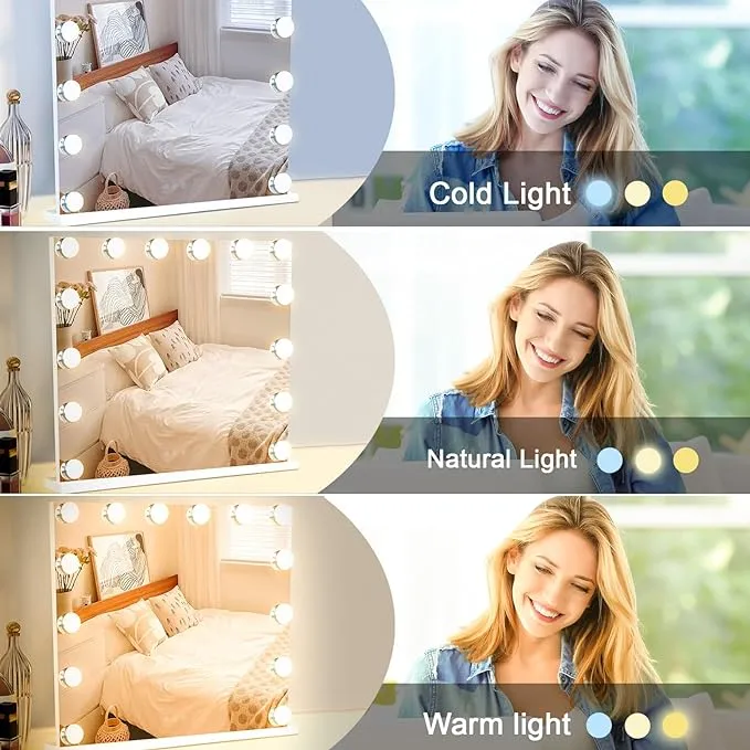 Hollywood LED Lighted Vanity| Makeup Mirror | Large Light Up Makeup Mirror with 14 Dimmable LED Bulbs 3 Lighting Modes | Touch Screen Control Tabletop | USB charging point | Wall Mounted Mirror for Dressing Table