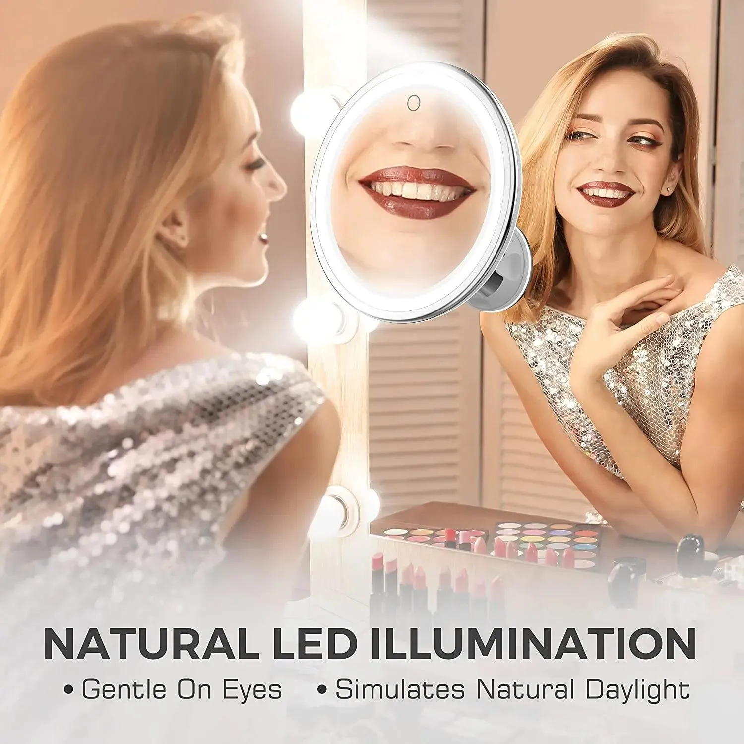 LED Makeup Mirror with Touch Screen - Portable and Battery Operated
