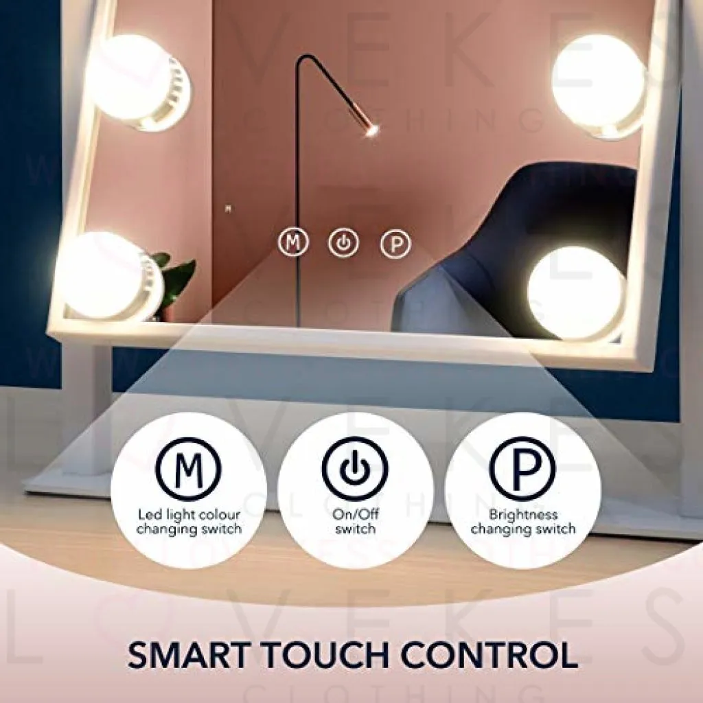 Light up Vanity Makeup Mirror with 9 LED Bulbs Tabletop Plug in Makeup Mirror with Lights 360 Rotation with 10x Magnifying Mirror