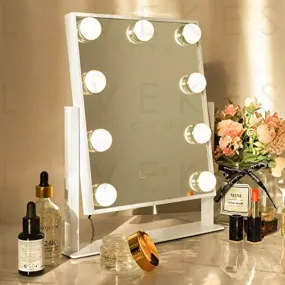 Light up Vanity Makeup Mirror with 9 LED Bulbs Tabletop Plug in Makeup Mirror with Lights 360 Rotation with 10x Magnifying Mirror