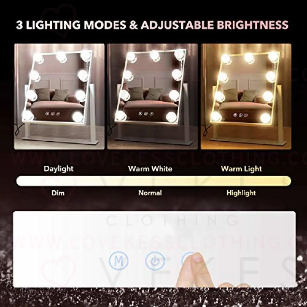 Light up Vanity Makeup Mirror with 9 LED Bulbs Tabletop Plug in Makeup Mirror with Lights 360 Rotation with 10x Magnifying Mirror