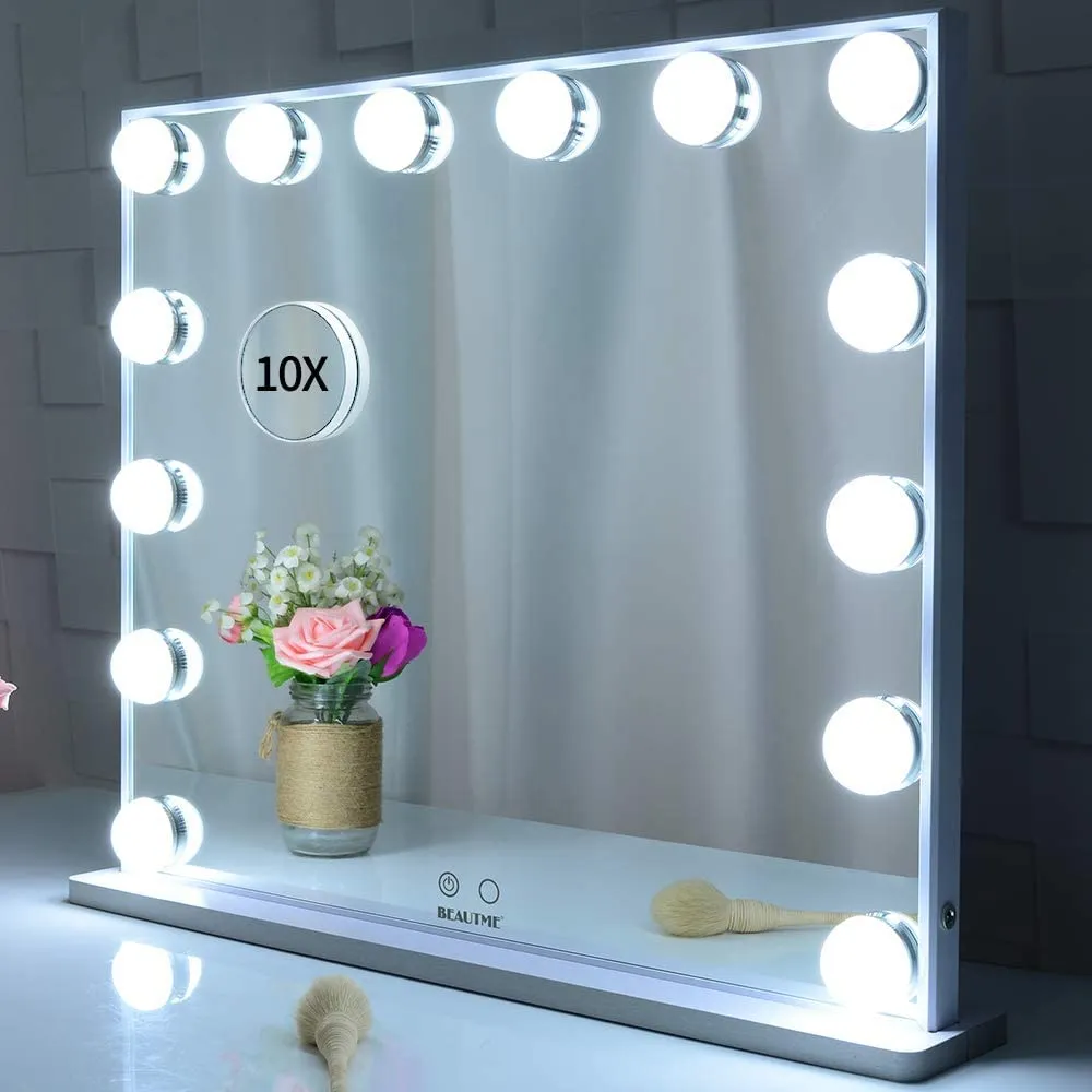 Makeup Vanity Mirror with LED Lights and Detachable 10X Magnification Mirror