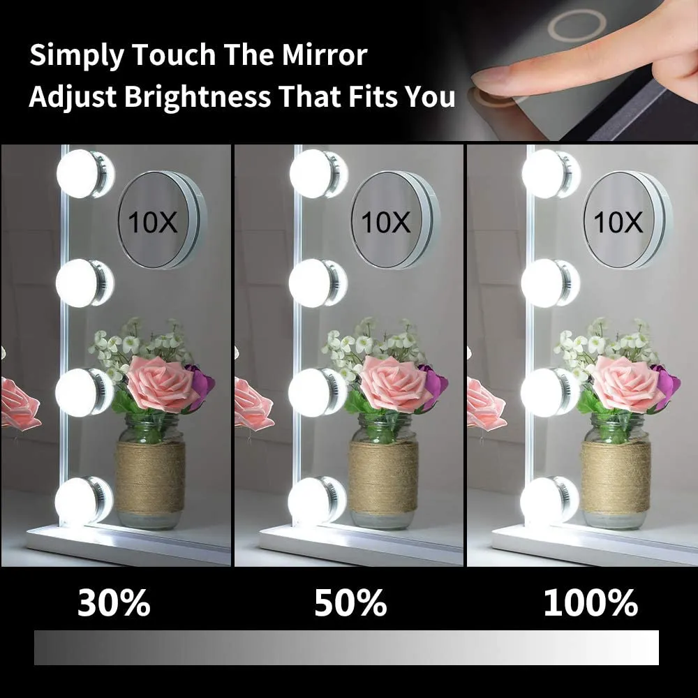 Makeup Vanity Mirror with LED Lights and Detachable 10X Magnification Mirror