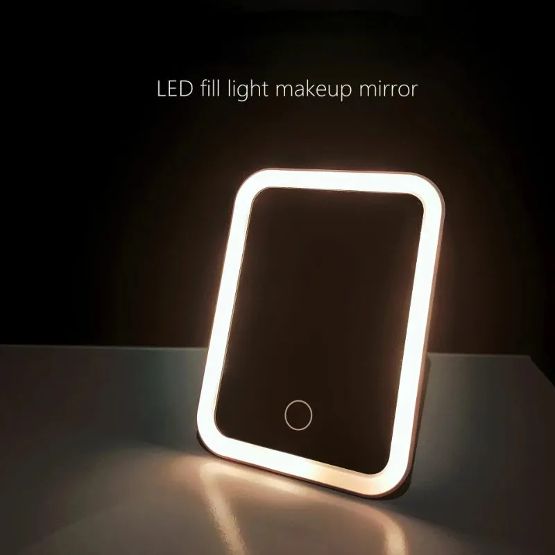 Portable LED Touch Screen Make up Mirror - Foldable | Light Modes | USB Rechargeable | Cosmetic Mirror Tools - Perfect Gift for Women