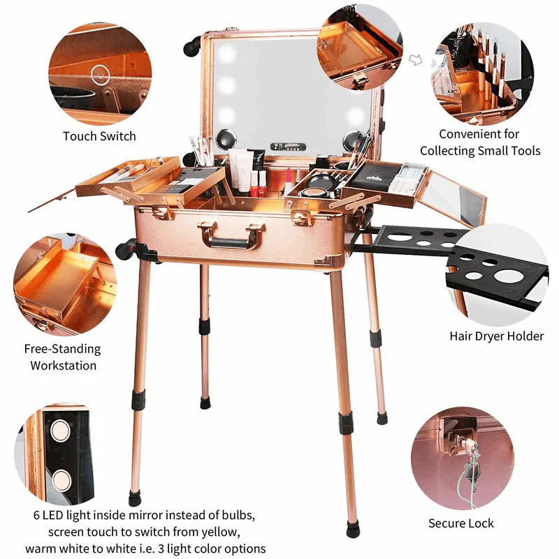 Professional Makeup Case with Mirror, Lights and Bluetooth 5422B