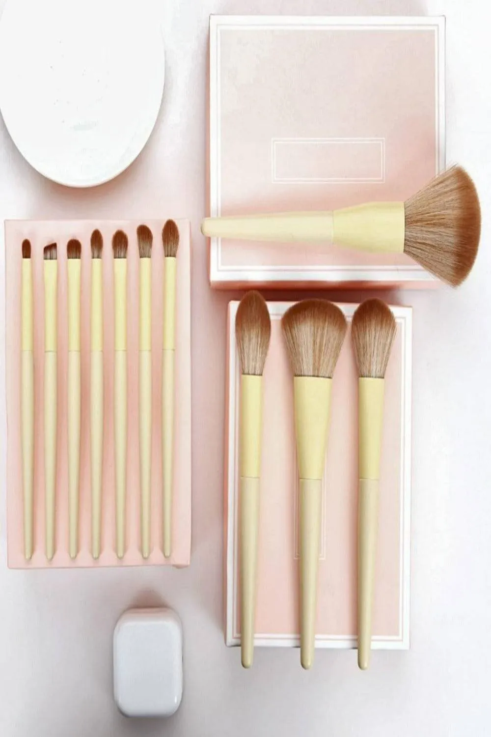 Professional Vegan Yellow & Rose Gold Makeup Brush Set - 11 Pcs