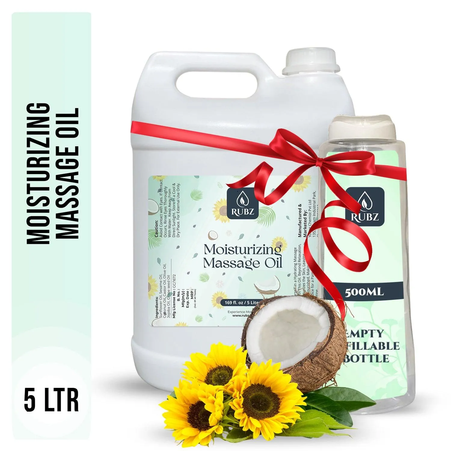 Rubz Premium Moisturizing Body Massage Oil | Relaxing, Soothing & Destressing Body Massage Oil for Women & Men | Best for Aromatherapy & Full Body Spa | 5 Litre
