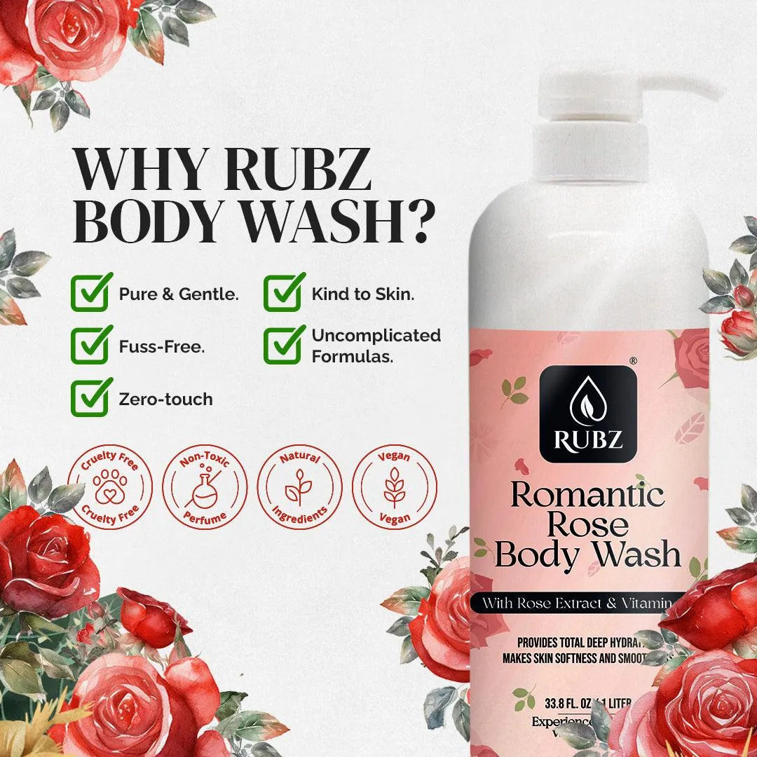 Rubz Romantic Rose Body Wash Refill Pack 5L | Liquid Soap | Shower Gel | with Refillable 500 ml Plastic Bottle | Best for Hotel, Spa, Salon, Joint Family | SLS Free | Paraben Free