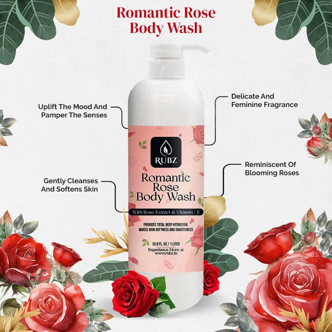 Rubz Romantic Rose Body Wash Refill Pack 5L | Liquid Soap | Shower Gel | with Refillable 500 ml Plastic Bottle | Best for Hotel, Spa, Salon, Joint Family | SLS Free | Paraben Free