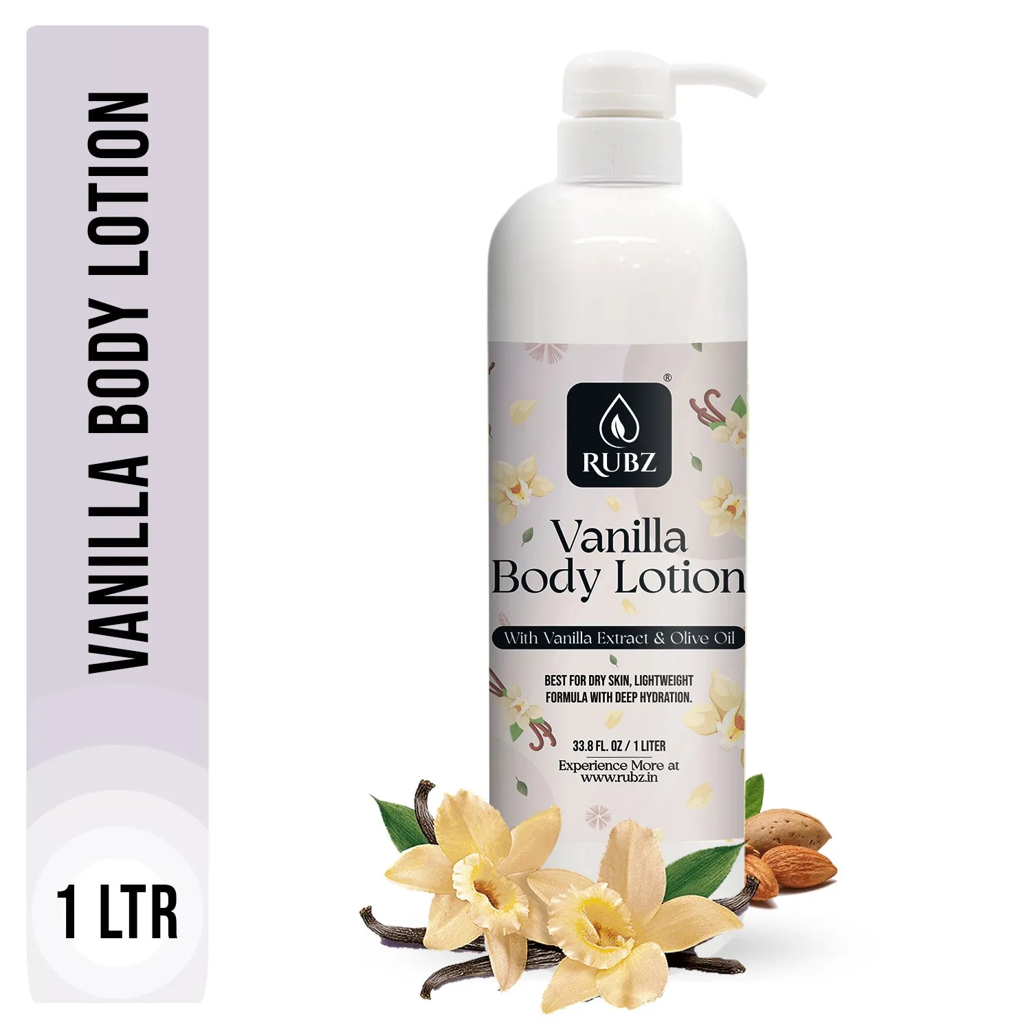 Rubz Vanilla Body Milk with goodness of Vanilla Extract 1 Kg | Bulk Body Lotion 1 Litre | Best for Hotel, Spa, Salon
