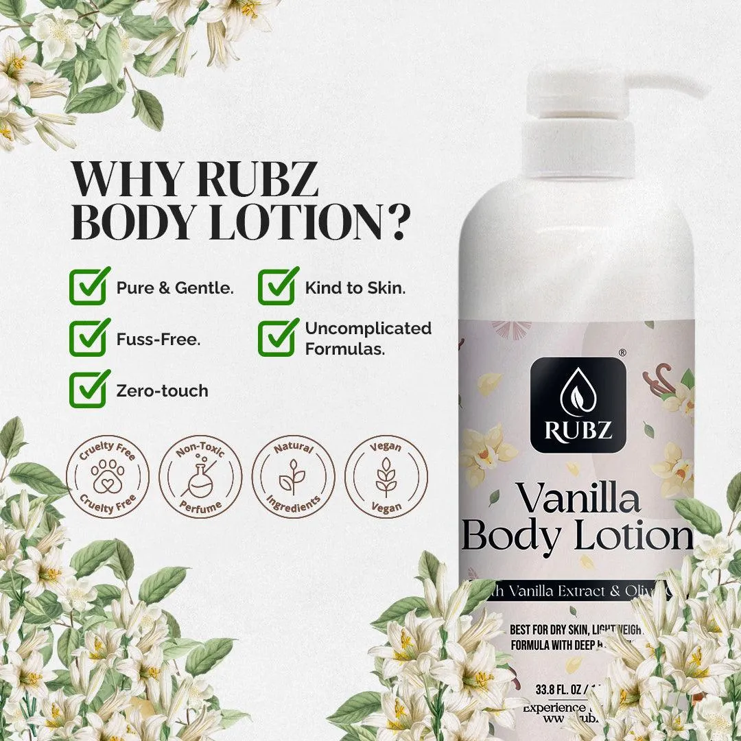 Rubz Vanilla Body Milk with goodness of Vanilla Extract 1 Kg | Bulk Body Lotion 1 Litre | Best for Hotel, Spa, Salon