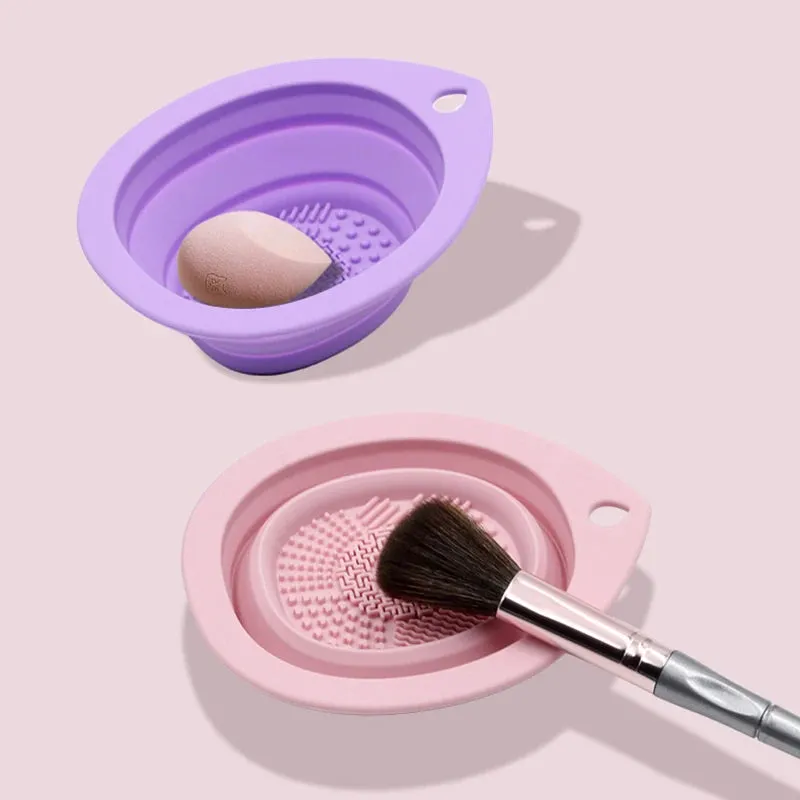 Silicone Makeup Brush Cleaner Folding Scrubber Bowl Tool
