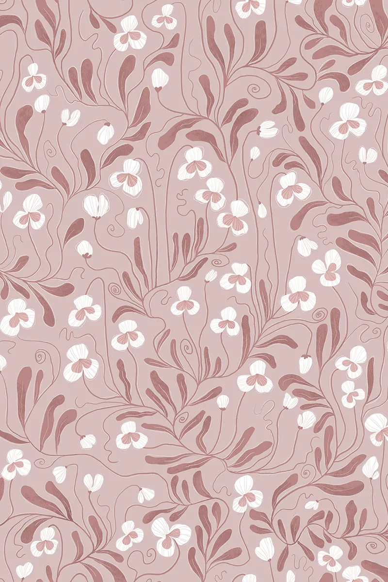 Sweet peas wallpaper - Blush pink
