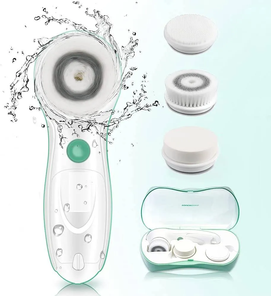 TouchBeauty 3-in-1 Facial Cleansing Brush Kit: 3 Replacement Brushes, 2 Speed Settings, and Storage Case (Model Tb-0759A)
