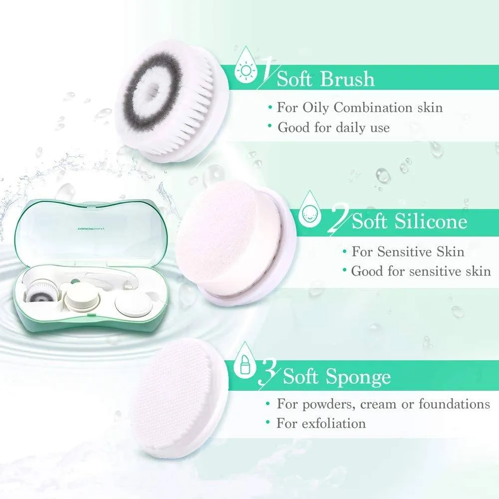 TouchBeauty 3-in-1 Facial Cleansing Brush Kit: 3 Replacement Brushes, 2 Speed Settings, and Storage Case (Model Tb-0759A)