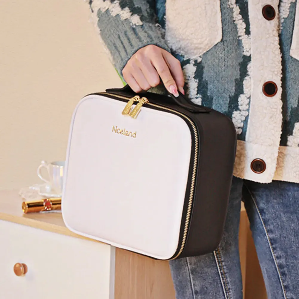 Travel Makeup Bag Portable Cosmetics Two-Level Beauty Case with LED Mirror