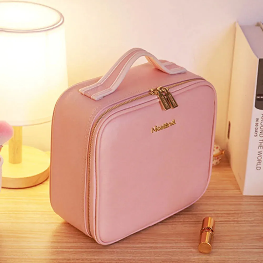 Travel Makeup Bag Portable Cosmetics Two-Level Beauty Case with LED Mirror
