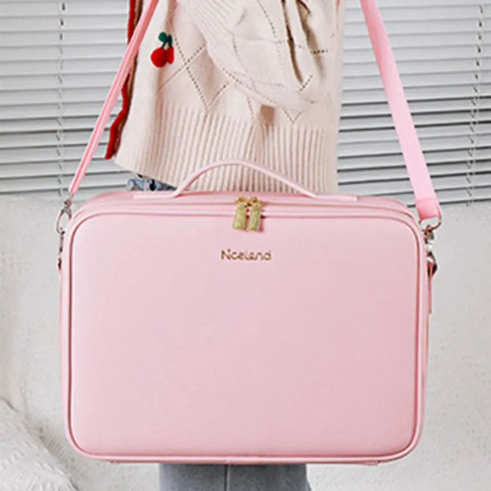 Travel Makeup Bag Portable Cosmetics Two-Level Beauty Case with LED Mirror