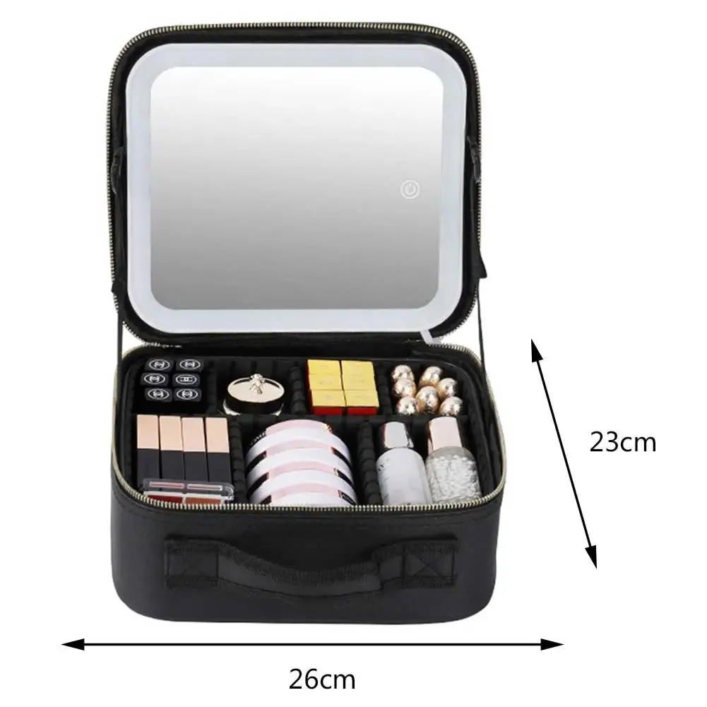 Travel Makeup Bag Portable Cosmetics Two-Level Beauty Case with LED Mirror