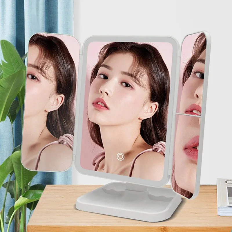 Trifold Makeup Mirror LED Lights Dorm Dressing Mirror Beauty Light up your fill light with Smart Complementary Makeup Mirror Tri